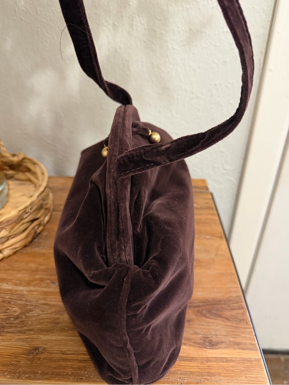 Vintage Carpet bags of America Velvet Shoulder Bag in Dark Brown - Picture 3 of 8